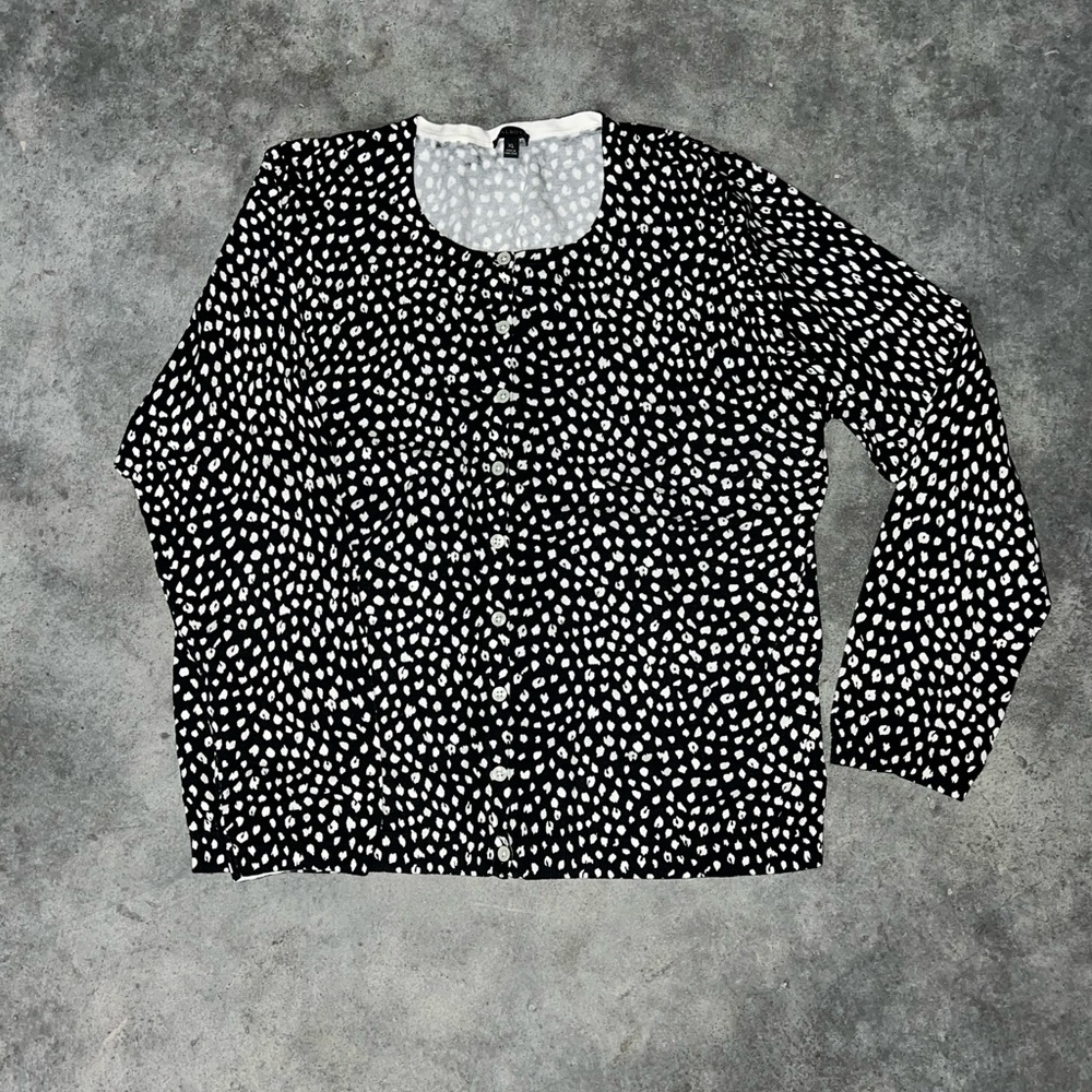 Talbots Black and White Polka Dot Cardigan Sweater